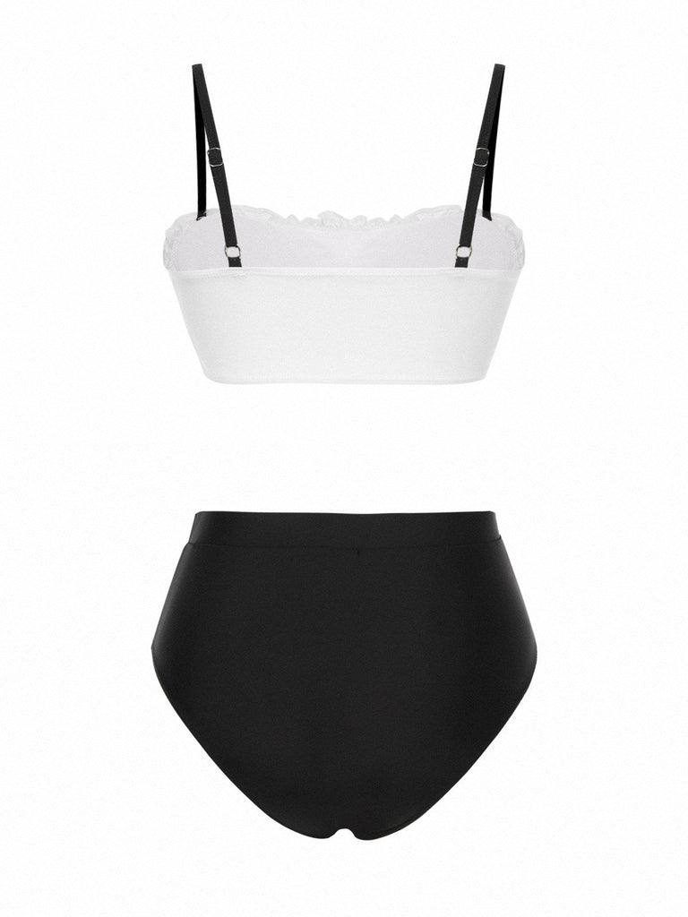 [Vorverkauf] Schwarz & Weiß 1930er Farbblock Spitze Bikini Set