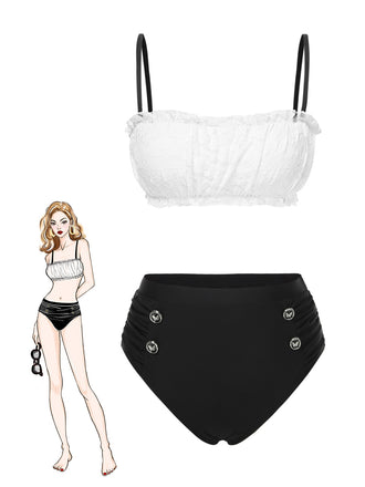 Schwarz & Weiß 1930er Farbblock Spitze Bikini Set