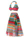 Multicolor 1970er Boho Streifen Badeanzug & Cover-Up