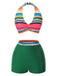 Multicolor 1970er Boho Streifen Badeanzug & Cover-Up