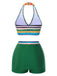 Multicolor 1970er Boho Streifen Badeanzug & Cover-Up