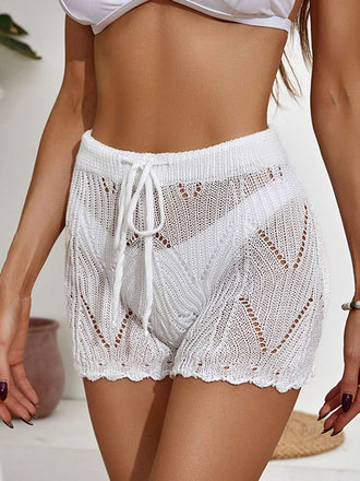 1960er Solide Schnürung Ausgehöhlter Häkeln Shorts