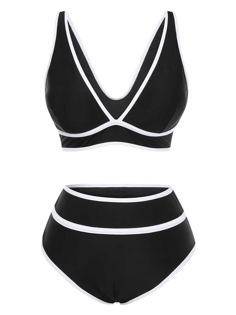1950er Kontrast Hohe Taille Bikini Set