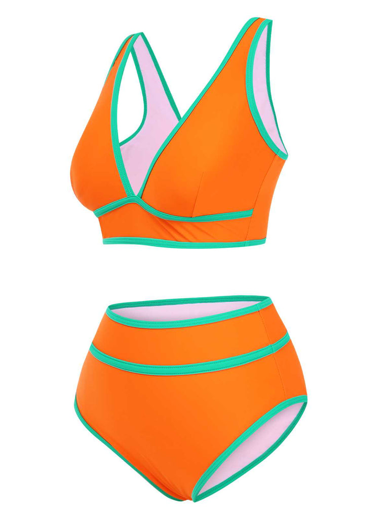 1950er Kontrast Hohe Taille Bikini Set