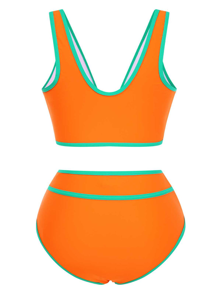 1950er Kontrast Hohe Taille Bikini Set