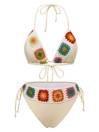 1950er Boho Häkeln Schnürung Halter Bikini Set