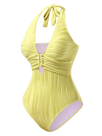 1950er Halter Hohl U-Ring Strukturiert Badeanzug