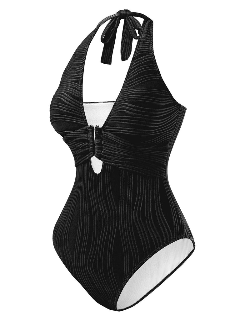 1950er Halter Hohl U-Ring Strukturiert Badeanzug