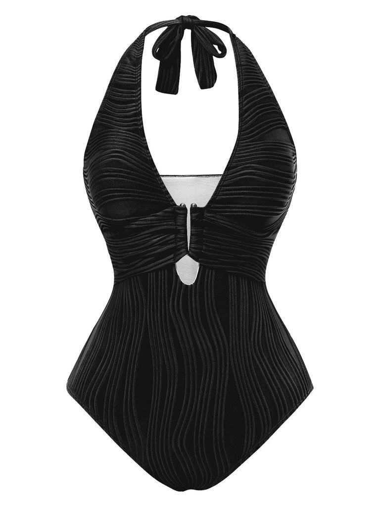 1950er Halter Hohl U-Ring Strukturiert Badeanzug