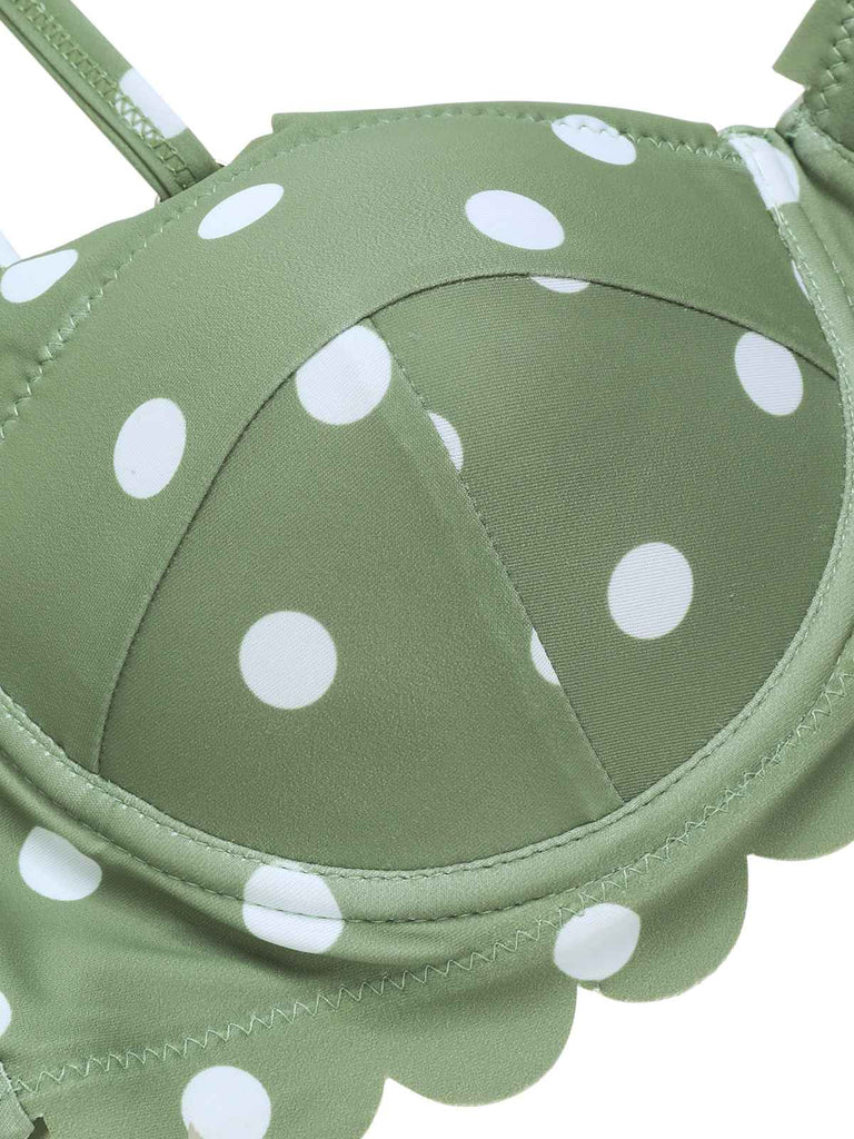 Grün 1940er Blütenblattkante Polka Dots Bikini