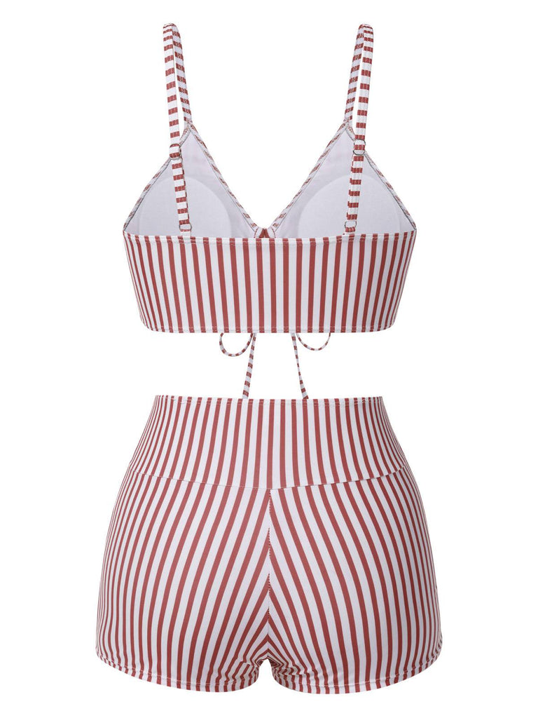 1930er Kordelzug Träger Vertikale Streifen Boxer Bikini