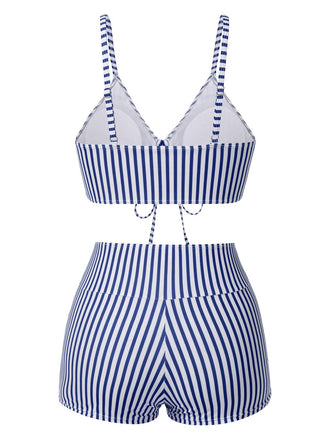 1930er Kordelzug Träger Vertikale Streifen Boxer Bikini