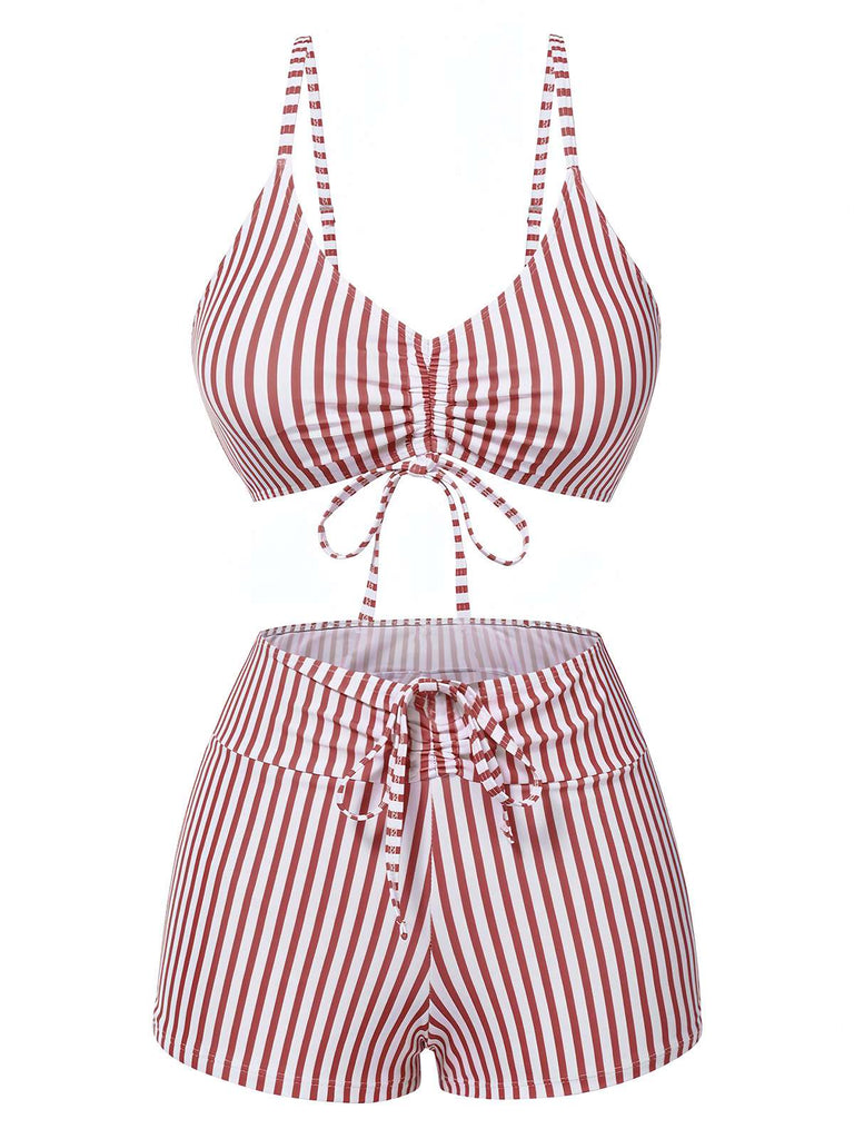 1930er Kordelzug Träger Vertikale Streifen Boxer Bikini