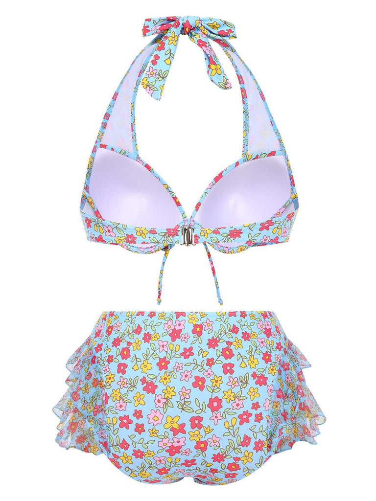 1950er Halter Blümchen Blumen Rüschen Bikini Set