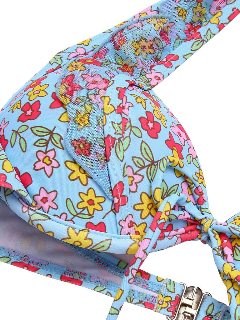 1950er Halter Blümchen Blumen Rüschen Bikini Set