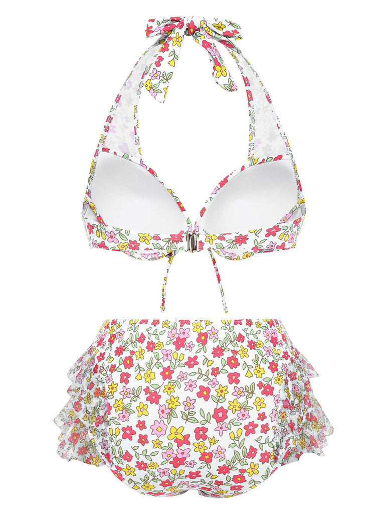 1950er Halter Blümchen Blumen Rüschen Bikini Set