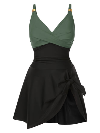 1940er Rüschen Patchwork Twist Badekleid