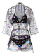 2PCS Schwarz 1940er Schnürung Feder Bikini Set & Cover-Up
