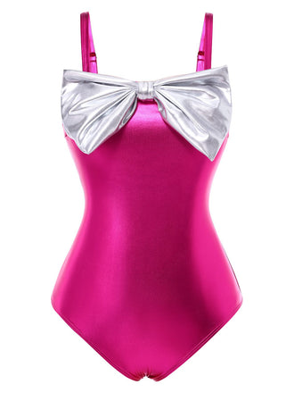 Rosenrot 1970er Metallisch 3D Bogen Badeanzug