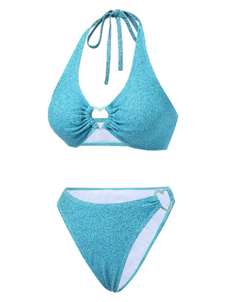 Blau 1970er Glitzer Herz Hohl Bikini Set