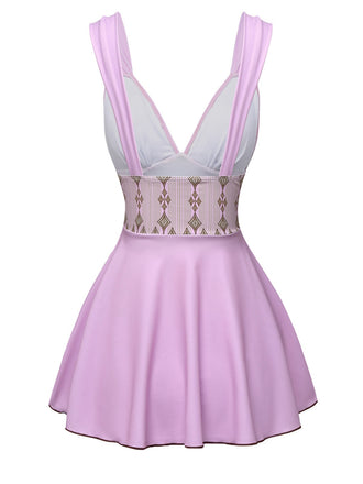 Rosaviolett 1940er Breite Träger Geometrisch Badekleid