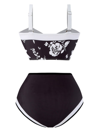 1940er Silhouette Pflanzen Breit-Träger Bikini