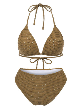 2PCS 1940er Halter Textur Solide Bikini Set & Cover-Up