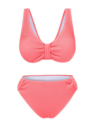 Rosa 1940er Solide Schleifenknoten Strukturiert Fabric Bademode