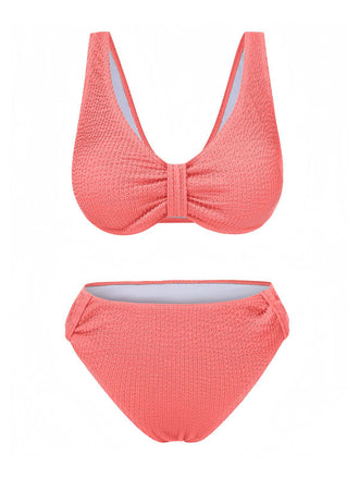 Rosa 1940er Solide Schleifenknoten Strukturiert Fabric Bademode