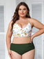 [Übergröße] Grün 1950er Schnürung Blumen Bikini Set