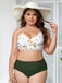 [Übergröße] Grün 1950er Schnürung Blumen Bikini Set