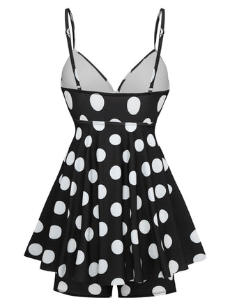 Schwarz 1950er Polka Dots Spaghetti Träger Badekleid