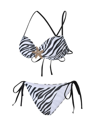 Schwarz & Weiß 1950er Zebra Streifen Seestern Bikini Set