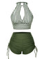 Armeegrün 1950er Rundhals Halter Hohl Streifen Badeanzug