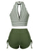 Armeegrün 1950er Rundhals Halter Hohl Streifen Badeanzug