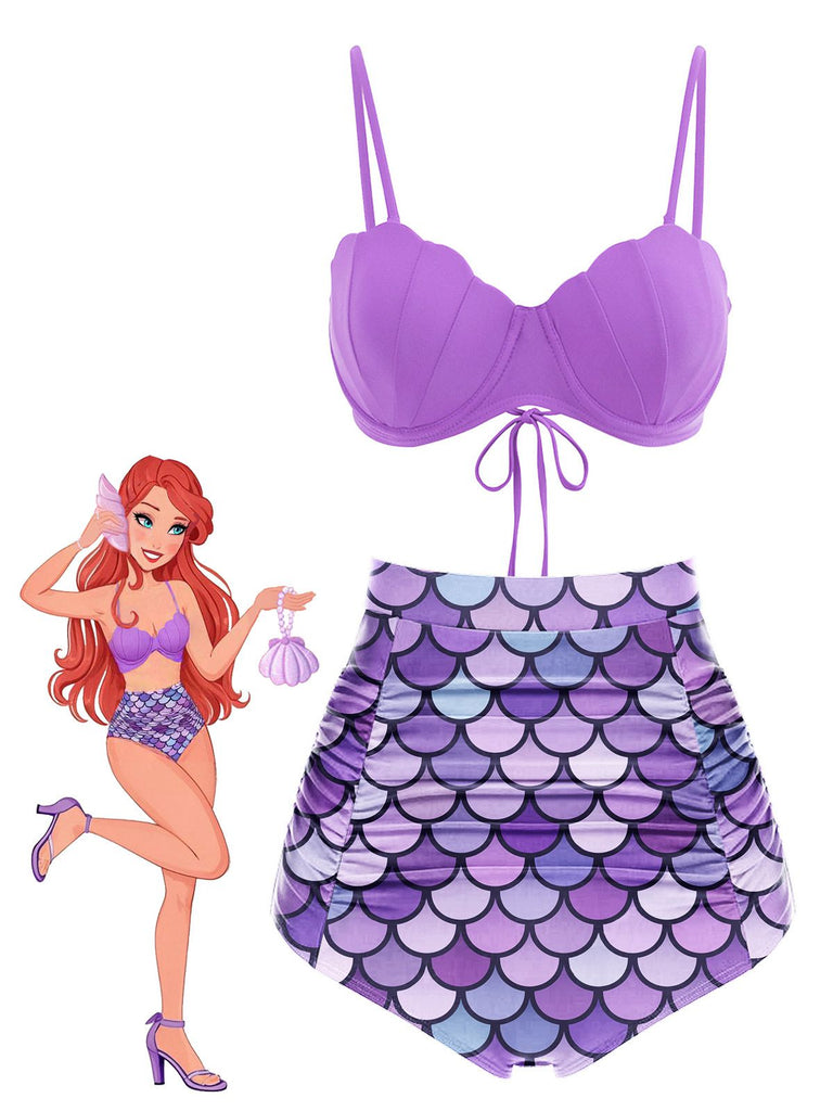 [Vorverkauf] Lavendel 1970er Hülse Meerjungfrauen Skala Bikini Set