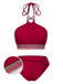 Rot 1970er Prinzessin-Stil Sicken Halfter Bikini Set