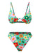Grün 1950er Karikatur Blumen Bikini Set