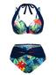 Multicolor 1950er Tropische Pflanzen Patchwork Bikini Set