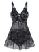 Schwarz 1930er Netz Aushöhlen Sonne Mond Drucken Badekleid