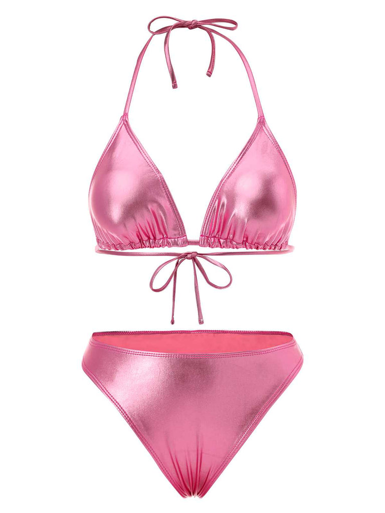 1970er Halter Metallisch Bikini & Gerüschtes Cover-Up