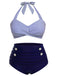 [Vorverkauf] [Übergröße] Blau 1940er Streifen Halter Bogen Bikini Set