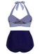 [Vorverkauf] [Übergröße] Blau 1940er Streifen Halter Bogen Bikini Set