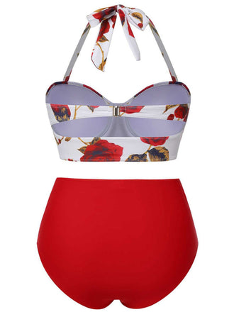 [Übergröße] Rot 1960er Halter Roses Badeanzug