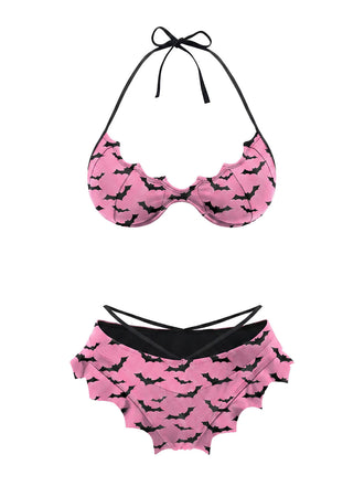 Rosa & Blaues 80er Gothic Bikini-Set mit Gradient und Schläger