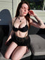 Schwarz 1980er Solide Gothic Fledermausflügel Bikini Set