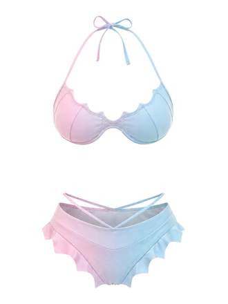 Rosa & Blaues 80er Gothic Bikini-Set mit Gradient und Schläger