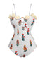 Weiß 1960er 3D-Blume Spaghetti Träger Badeanzug