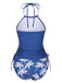 Blau 1970er Tropische Halter Schnürung Bademode