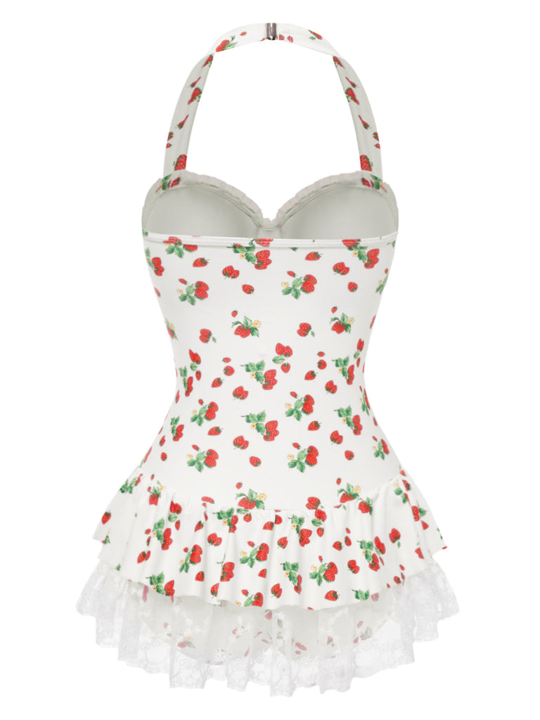 1950er Halter Erdbeere Spitze Bogen Badekleid